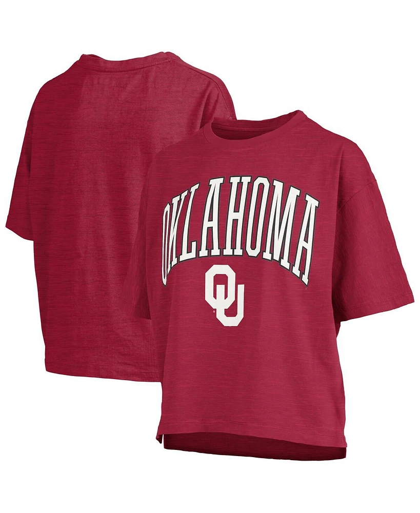 Pressbox Women's Crimson Oklahoma Sooners Nelson Arch Over Logo Waist Length Oversized Slub T-Shirt