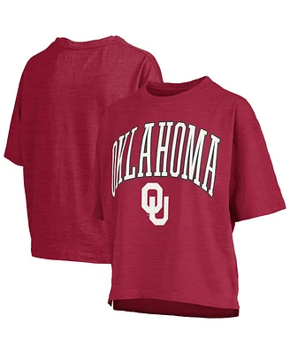Pressbox Women's Crimson Oklahoma Sooners Nelson Arch Over Logo Waist Length Oversized Slub T-Shirt