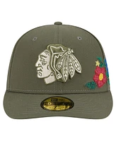 New Era Men's Olive Chicago Blackhawks Tonal Florals 59FIFTY Fitted Hat
