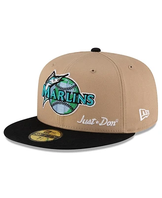 New Era x Just Don Men's Light Beige/Black Florida Marlins Earth Day 59FIFTY Fitted Hat
