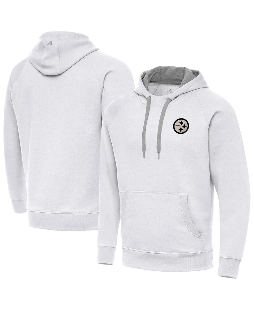 Antigua Men's White Pittsburgh Steelers Brushed Carbon Victory Pullover Hoodie