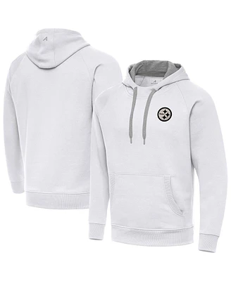 Antigua Men's White Pittsburgh Steelers Brushed Carbon Victory Pullover Hoodie