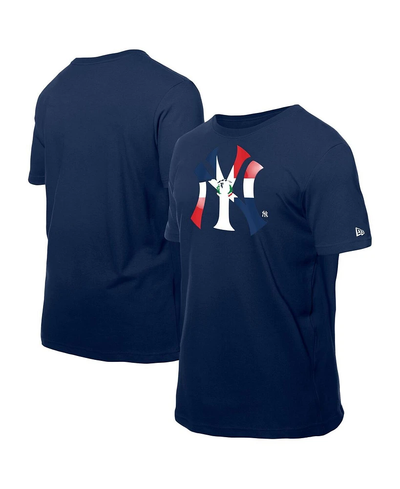 New Era Men's Navy York Yankees Dominican Republic Flag Logo T-Shirt