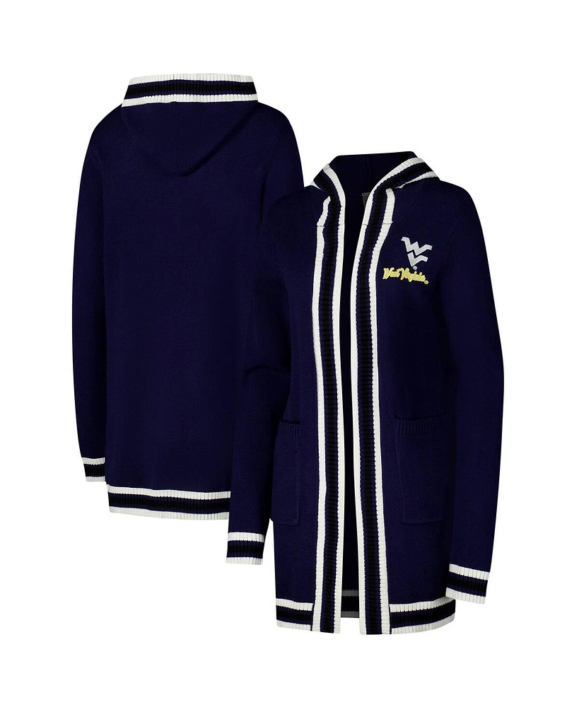 Gameday Couture Women's Navy West Virginia Mountaineers Stripe Detail Tri-Blend Hoodie Cardigan Sweater