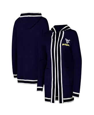 Gameday Couture Women's Navy West Virginia Mountaineers Stripe Detail Tri-Blend Hoodie Cardigan Sweater