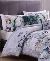 Bebejan Jewel Toned Florals Bedding 5 Piece Queen Size Reversible Comforter Set