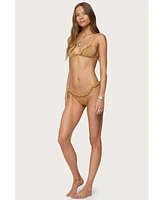 Edikted Women's Gilda Faux Suede Triangle Bikini Top