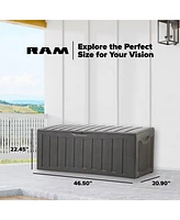 Ram Quality Products Plastic 90 Gal Outdoor Locking Storage Bin Deck Box, Gray