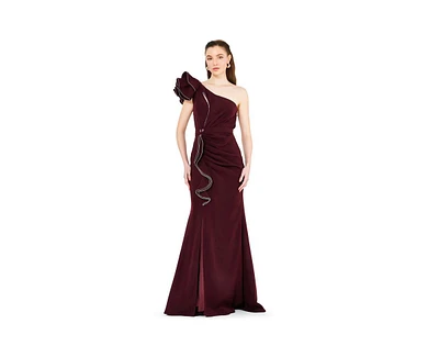 Amri Ruffle Pleated Gown with Rhinestone Embellishment