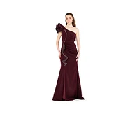 Amri Ruffle Pleated Gown with Rhinestone Embellishment