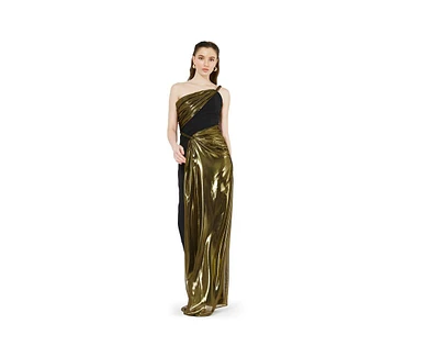 Amri Women's Braided Strap One Shoulder Metallic Drape Dress