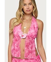 Edikted Women's Tiedye Mesh Split Front Backless Top