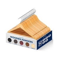 SereneLife Solid Wooden Hangers, Mega Pack, 50 Pieces Hangers for Clothes, Heavy Duty Suit Hanger Set with Chrome 360 Degree Swivel Hook, Notched Desi