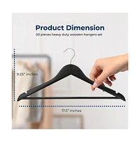 SereneLife 50 Pieces Wooden Hangers - Non-Slip, Sturdy, and Heavy Duty Suit Hanger Set with Chrome 360° Swivel Hook (Black