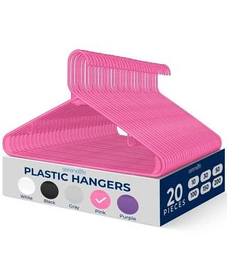 Serenelife 20 Pcs. Plastic Hangers Non Slip Sturdy Heavy Duty Coat Set With 360 Xb0 Swivel Hook For Clothes Pink
