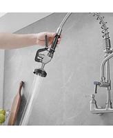 Greenspring Commercial Restaurant Pull Down 2-Handle Wall Mount Pre-Rinse Spray Utility Kitchen Faucet Polished Chrome