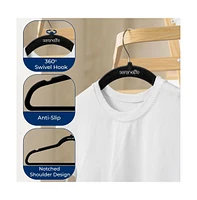 SereneLife 10 Pcs. Velvet Hangers - Non-Slip, Sturdy, and Heavy Duty Coat Set with 360° Swivel Hook for Clothes (Black)