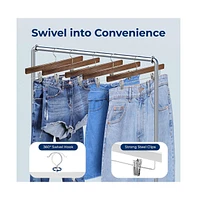 SereneLife 30 Pcs. Premium Wooden Pants Hangers - Heavy Duty Hanger Set with Chrome 360° Swivel Hook (Retro)