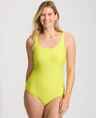 Lands' End Women's Long Tugless Low Leg Textured One Piece Swimsuit