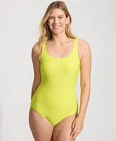 Lands' End Women's Long Tugless Low Leg Textured One Piece Swimsuit