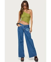 Edikted Women's Flower Patch Low Rise Jeans