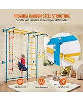 Slickblue Toddler 7 in 1 Steel Indoor Wall Gym with Climbing Toys Ladder Slide and Swing