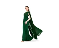 Amri Women's Asymmetric Hand Embellished Cape Sleeve Gown