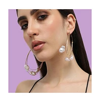 Sohi Women's Black Snowball Wire Hoop Earrings
