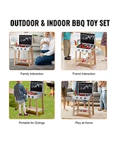 Slickblue 21 Piece Kids Bbq Grill Playset Wooden Pretend Cooking Toy Set with Sound Effects