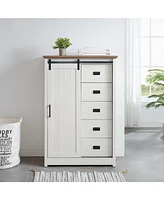 Casainc Farmhouse Modern Bathroom Cabinet 5 Chest of Drawers with Sliding Barn Door