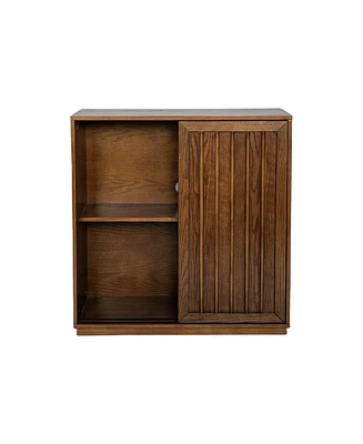 Mid Century Cabinet with 2 Sliding Door & Solid Wood Decorative Strips