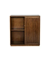 Mid Century Cabinet with 2 Sliding Door & Solid Wood Decorative Strips