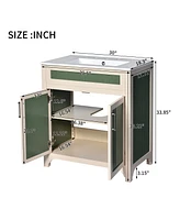 Casainc 30" Vanity Cabinet with Ceramic Sink, Solid Wood Frame, Adjustable Shelf