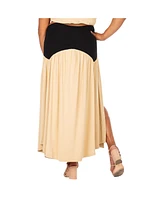 Poetic Justice Plus V Waist A Line Side Slits Flared Maxi Skirt