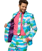 OppoSuits Men's Flamingo Print Costume - Slim Fit Includes Matching Blazer Jacket Pants & Tie Tropical Party Costumes