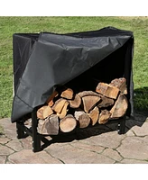 Outdoor Steel Firewood Log Rack Holder with Weather-Resistant Heavy-Duty Polyester Log Rack Cover - 30" - Black