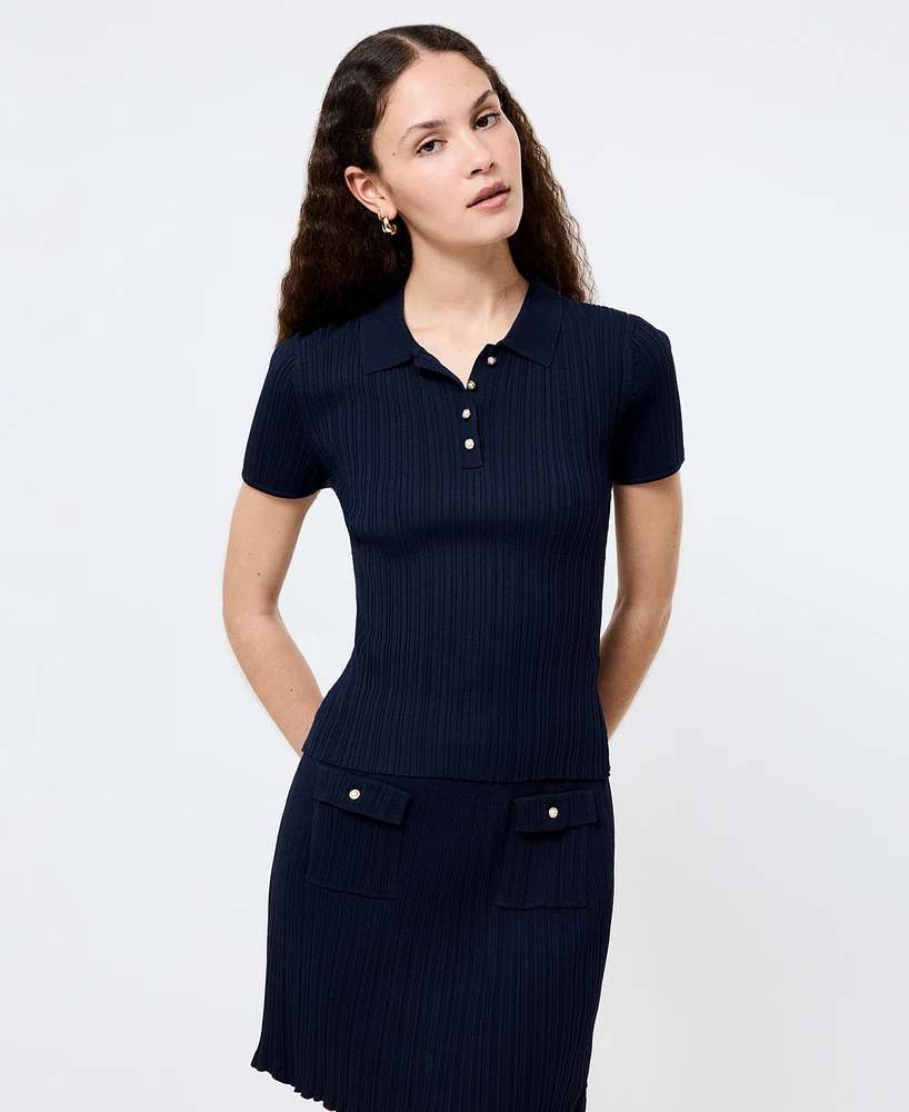 French Connection Women's Ribbed Knit Polo Shirt