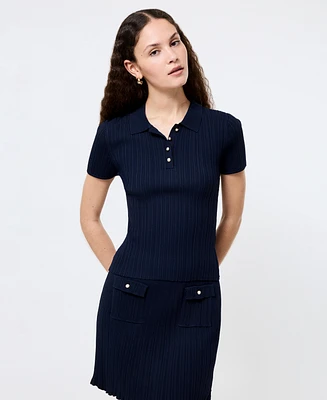 French Connection Women's Ribbed Knit Polo Shirt