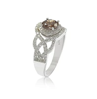 Suzy Levian New York Sterling Silver Cubic Zirconia Braided Halo Brown Bridal Engagement Ring