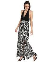 R & M Richards Women's Printed Halter Maxi Dress