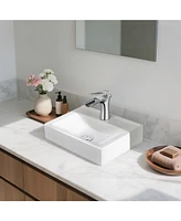Aquaterior Wall Mount Ceramic Sink w/ Modern Bathroom Faucet Waterfall Spout