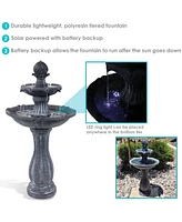 Sunnydaze Decor 45" H Outdoor Arcade 2-Tier Solar Water Fountain with Battery Backup and Led Light