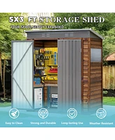 Mondawe 3x5FT Iron-Wood Outdoor Storage Tool Shed with Lockable Door and Windows