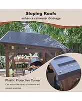 Mondawe 13x6.5FT Wooden Bbq Pergola – Metal Roof Grill Gazebo with Bar Counters & Lights