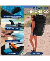 Inflatable Stand-Up Paddle-Board with Double-Action Hand Pump, 3-Piece Aluminum Sup Paddle, Leash, Repair Kit and Backpack, Black