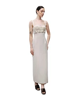 Nocturne Women's Linen Brode Detailed Sweetheart Maxi Dress