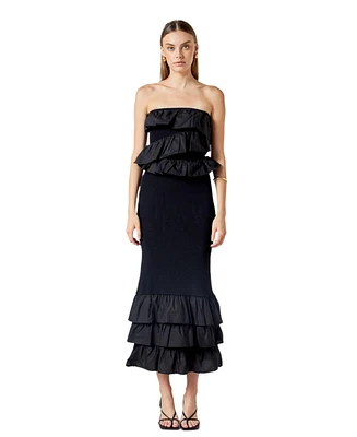 endless rose Women's Mixed Media Strapless Fitted Maxi Dress