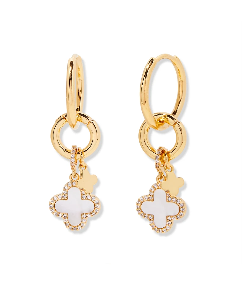 brook & york Chatham Gold Plated Clover Cultivated Pearl Charm Hoop Earrings