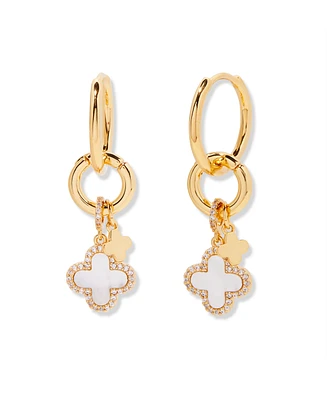 brook & york Chatham Gold Plated Clover Cultivated Pearl Charm Hoop Earrings