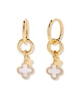 brook & york Chatham Gold Plated Clover Cultivated Pearl Charm Hoop Earrings